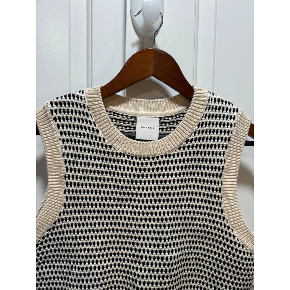 Varley Knowles Textured Knit Vest Sleeveless Top Beige Black Size M NWT - Picture 6 of 10